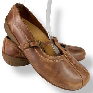 Birkenstock Footprints Mary Jane T-Strap Flats Clogs Brown Leather 38 / 7.5 - 8